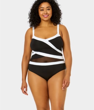 Plus Size Mesh Around Insert One-Piece: undefined