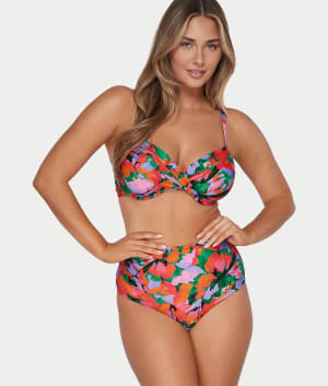Printed Capri Fold-Over High-Waist Bikini Bottom: undefined