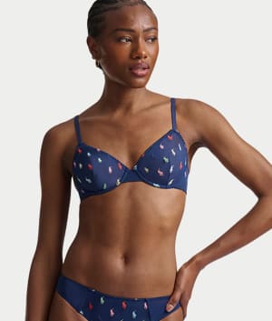 Embroidered Pony Mesh Unlined Demi Bra: undefined