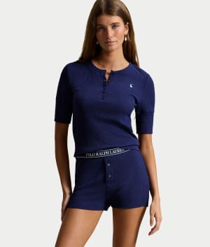 Waffle Knit Henley Shorts Set: undefined