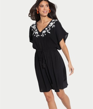Crinkle Embroidered Kaftan Cover-Up: undefined