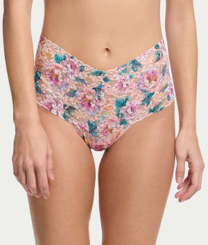 Signature Lace Printed Retro Thong: undefined