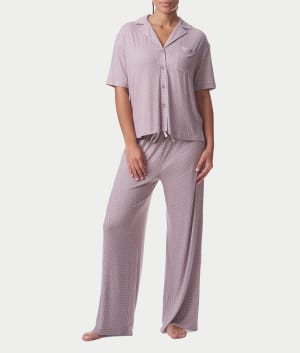 Notch Collar Knit Pajama Set: undefined