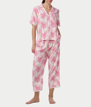 Notch Collar Woven Capri Pajama Set: undefined