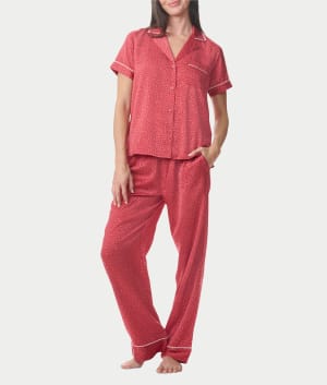 Notch Collar Woven Pajama Set: undefined