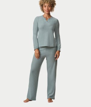 Split Neck Knit Pajama Set: undefined