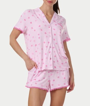 Notch Collar Knit Pajama Shorts Set: undefined