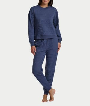 Quilted Heart Jacquard Knit Long Sleeve Top & Jogger Set: undefined