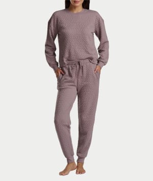 Quilted Heart Jacquard Knit Long Sleeve Top & Jogger Set: undefined