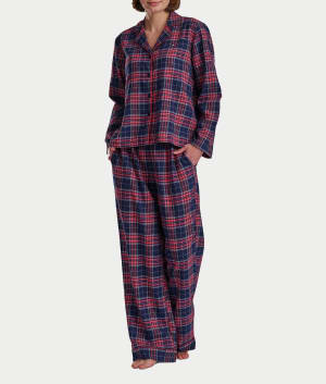 Notch Collar Knit Plaid Pajama Set: undefined
