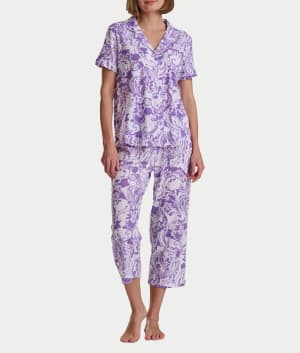 Paisley Fusion Girlfriend Knit Capri Pajama Set With Satin: undefined