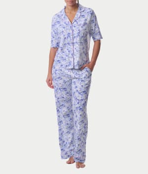 Petite Notch Collar Elbow Sleeve Pajama Set: undefined