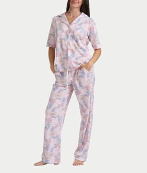 Notch Collar Elbow Sleeve Pajama Set: undefined