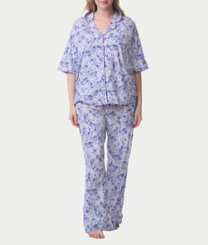 Plus Size Spring Dreams Notch Collar Elbow Sleeve Pajama Set: undefined