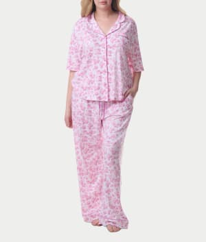 Plus Size Spring Dreams Notch Collar Elbow Sleeve Pajama Set: undefined