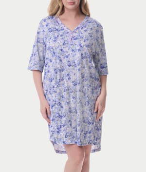 Plus Size Elbow Sleeve Henley Knit Sleep Shirt: undefined