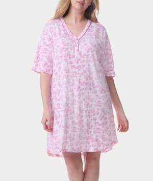 Plus Size Elbow Sleeve Henley Knit Sleep Shirt: undefined