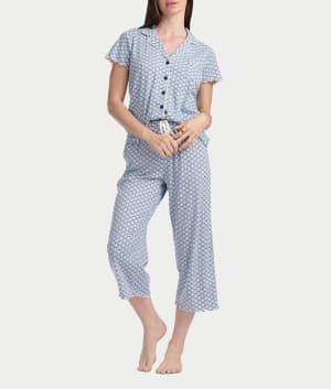 Notch Collar Knit Capri Pajama Set: undefined