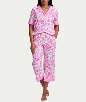 Elbow Length Sleeve Knit Capri Pajama Set: undefined