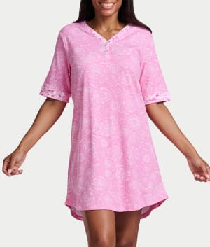Plus Size Elbow Length Sleeve Henley Knit Sleep Shirt: undefined