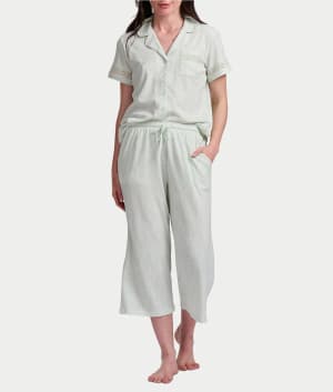 Regal Summer Notch Collar Pajama Set with Eyelet Inserts: undefined