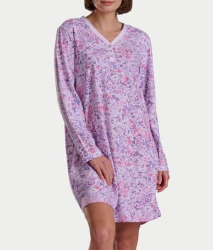 Paisley Fusion Long Sleeve Sleep Shirt with Satin Details: undefined