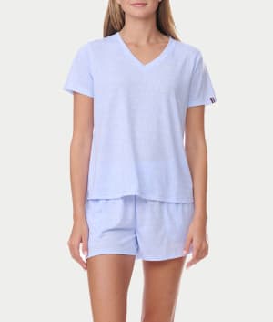 V-Neck Knit Tee & Boxer Pajama Set: undefined