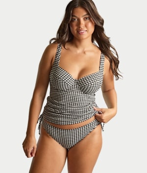 Black Gingham Iris Underwire Balcony Tankini Top: undefined