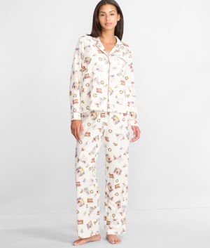 The Cozy Brushed Cotton NYC Print Pajama Set: undefined