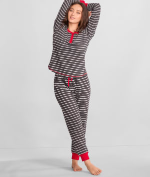 Her Stripe Henley PJ Set: undefined