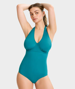The Slimming Halter Underwire One-Piece: undefined