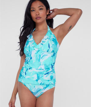 Ruffle Halter Underwire Tankini Top: undefined