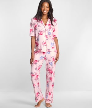 Notch Collar Elbow Sleeve Pajama Set: undefined
