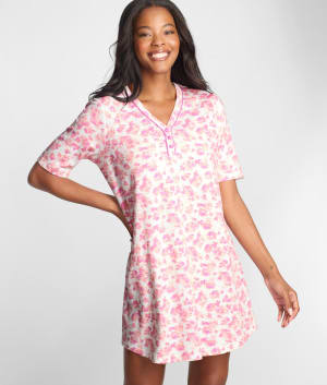 Elbow Sleeve Henley Knit Sleep Shirt: undefined