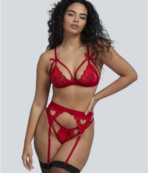 Cage Lace Wireless Bra & Garter Set: undefined