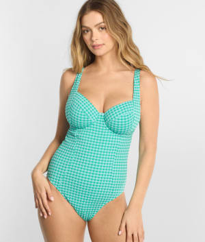 Gingham Paloma Underwire Balcony One-Piece Swimsuit: undefined