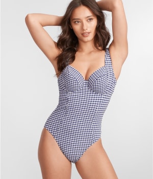 Gingham Paloma Underwire Balcony One-Piece Swimsuit: undefined