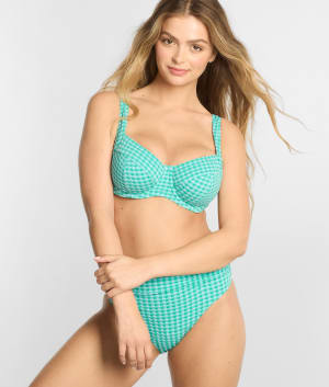 Gingham Olivia Underwire Balcony Bikini Top: undefined