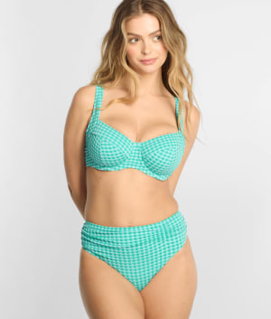Gingham Ruched High Waist Bikini Bottom: undefined