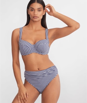Gingham Ruched High Waist Bikini Bottom: undefined