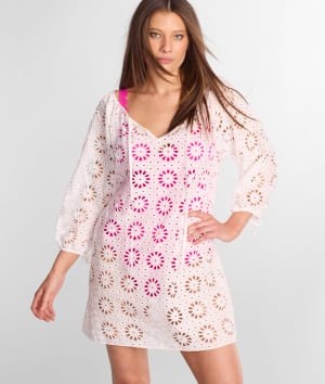Daisy Eyelet Caftan Cover Up: undefined
