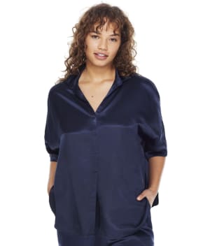Fran Satin Notch Collar Pajama Top: undefined