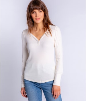 Textured Essentials Ribbed Knit Lounge Top: undefined