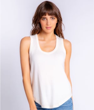 Textured Essentials V-Neck Ribbed Knit Tank: undefined
