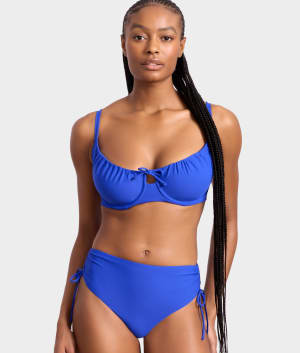 Side Shirred High-Waist Bikini Bottom: undefined