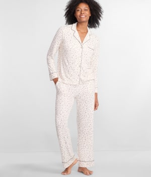 Notch Collar Woven Pajama Set: undefined
