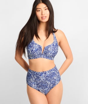 Printed Fold-Over High-Waist Bikini Bottom: undefined