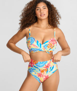 Printed Fold-Over High-Waist Bikini Bottom: undefined