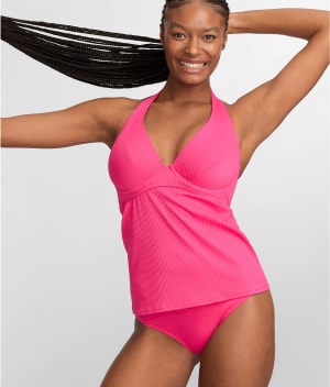 Ribbed Muse Halter Underwire Tankini Top: undefined