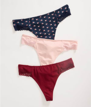 Cotton & Lace Thong 3-Pack: undefined